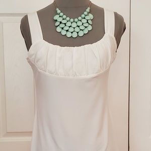 ANN TAYLOR Tank - Ruched Bust - White - L - EUC